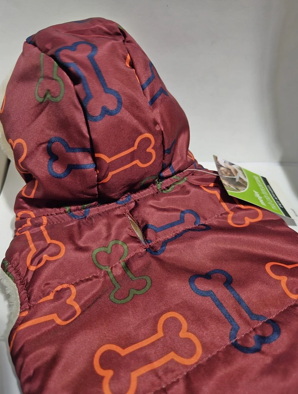 Pet Winter Sailor Parka Dog Coat Burgundy Bone Print Fleece Lined Hood Small NWT
